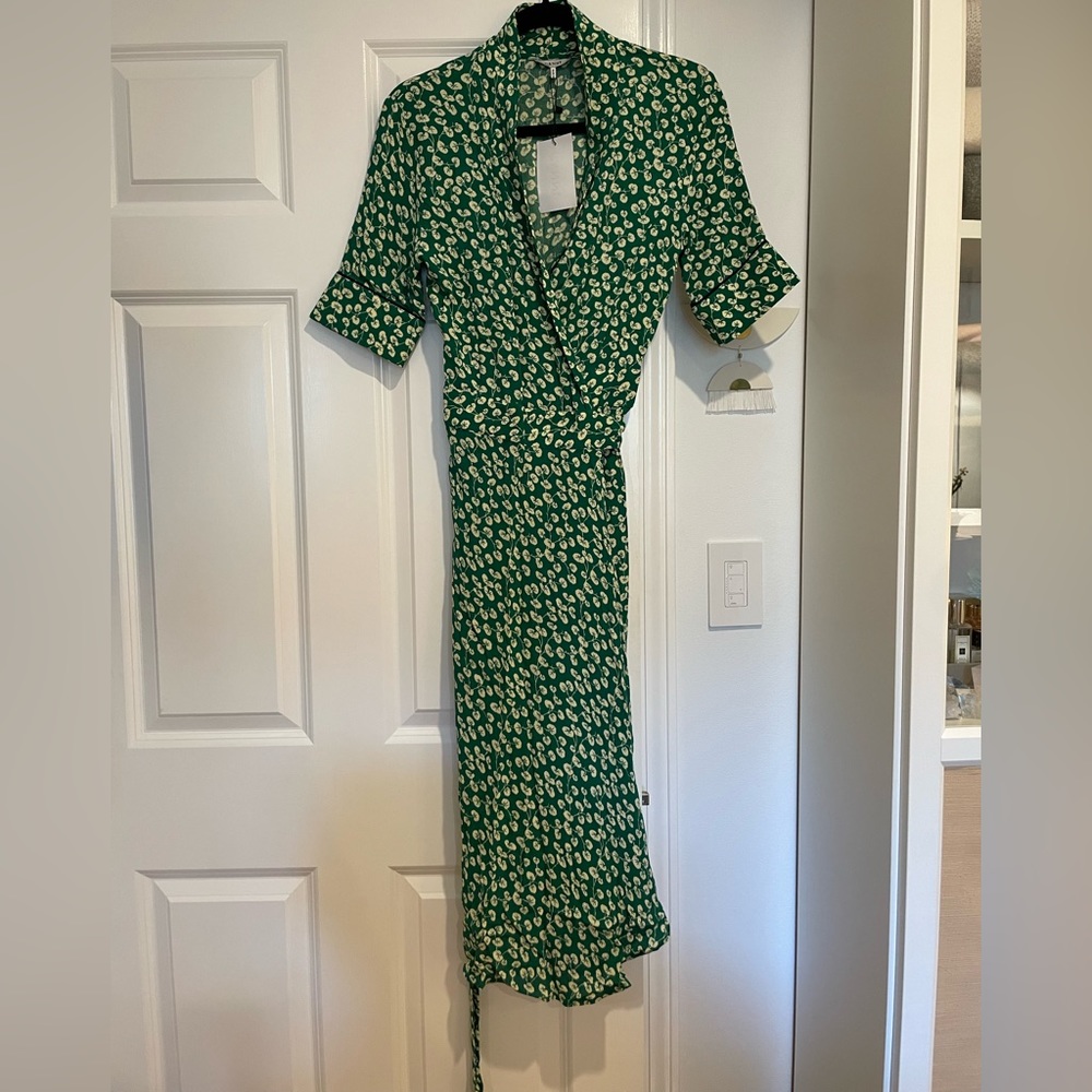 Ganni Green Dalton Crepe Wrap Dress NWT (XS) - Picture 5 of 10